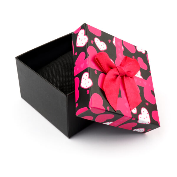 Kinkekarp Südamete ja lipsuga 9x9x5.8cm (Black-Pink)