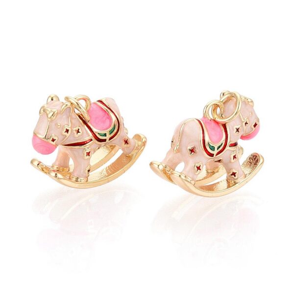 Ripats "Kiikuv Poni" 14x17.5x7.5mm (Pink; Brass 18K Kullatud)