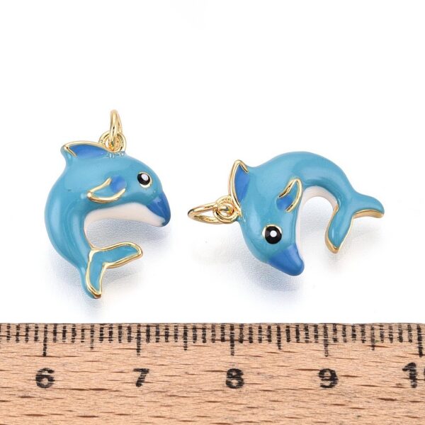Ripats Delfiin "Sky Blue" 19x14x7.5mm (Brass 18K Kullatud)