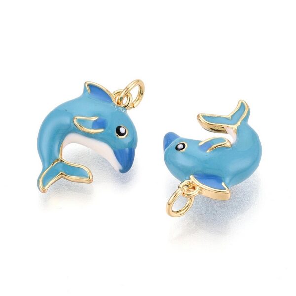 Ripats Delfiin "Sky Blue" 19x14x7.5mm (Brass 18K Kullatud)