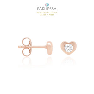 925 Hõbe Stud Kõrvarõngad Süda Tsirkooniga 3mm (Rose Gold)