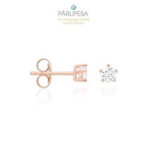 927 Hõbe Stud Tsirkooniga, Ümar (Rose Gold)